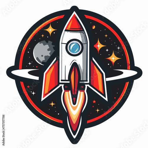 Vector esports logotype rocket in space on white background, logo rocket in space, icon rocket in space, sticker rocket in space, symbol rocket in space, emblem rocket in space, spaceship