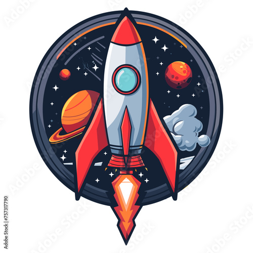 Vector esports logotype rocket in space on white background, logo rocket in space, icon rocket in space, sticker rocket in space, symbol rocket in space, emblem rocket in space, spaceship