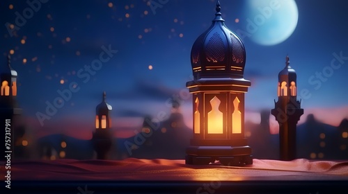 Ramadan Kareem background. Ramadan Kareem greeting card with mosque and moon.