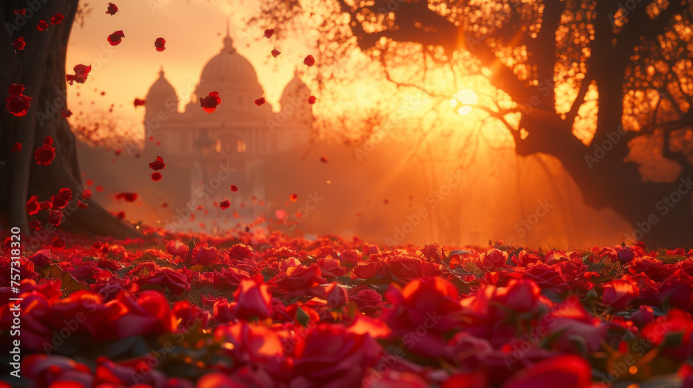 Romantic Corner in Kolkata at Dawn, Red Roses from the Sky
