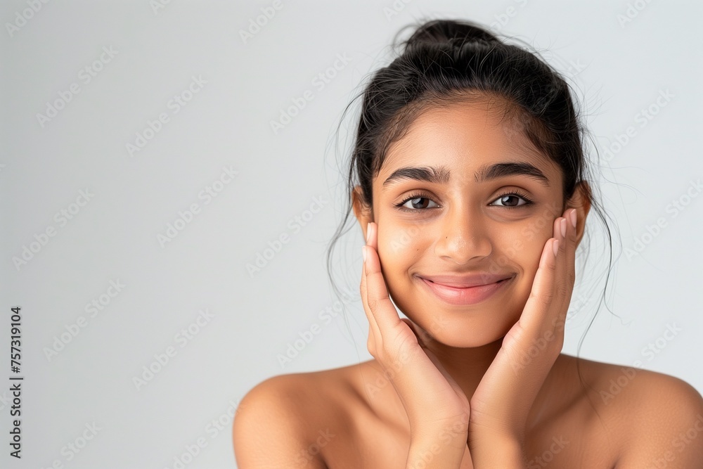 Woman using skincare cosmetics beauty products Woman using skincare cosmetics beauty products