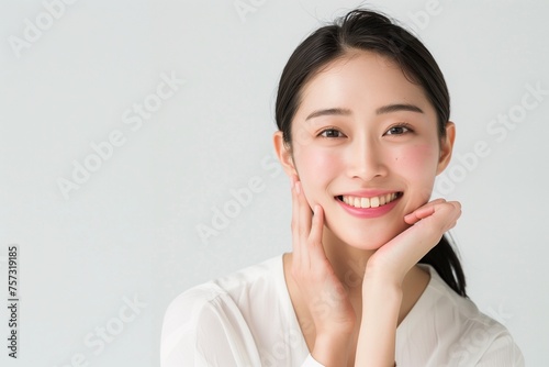 Woman using skincare cosmetics beauty products