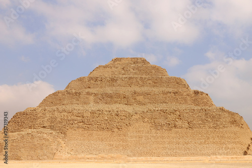 Step Pyramid of Djoser at Saqqara Egypt on a foggy morning