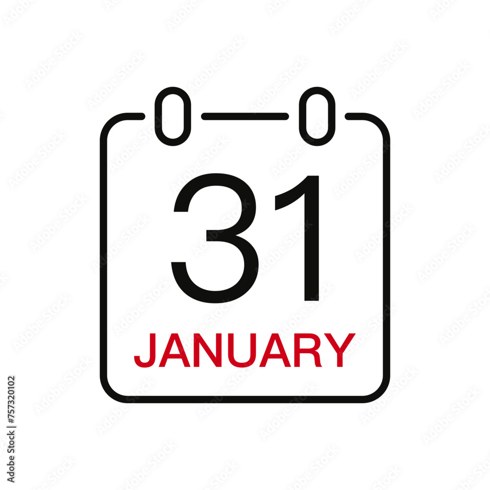 January 31 date on the calendar, vector line stroke icon for user ...