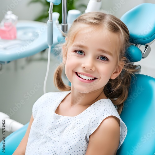 little girl in child daintiest clinic and smiling   photo