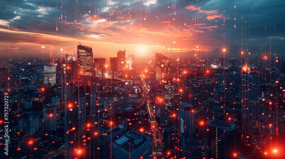 Obraz premium The energy of a cityscape at noon, where the paths of business travelers