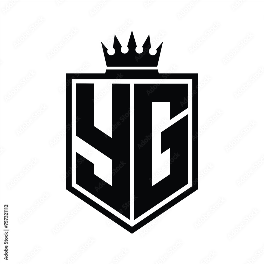 YG Logo monogram bold shield geometric shape with crown outline black ...