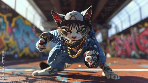 A cool hip-hop styled cat w...
