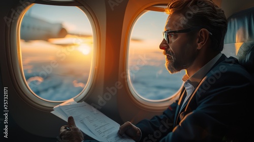 Wallpaper Mural The serene scene of a business professional reviewing documents on a flight Torontodigital.ca