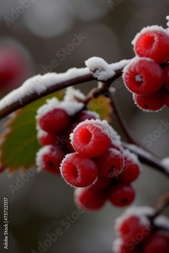 winter red berries nature snow tree plant season frost raspberries tree branch background