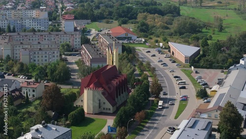 Beautiful Panorama Church Lubaczow Aerial View Poland photo