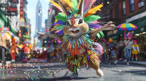 An animated rabbit dressed ...