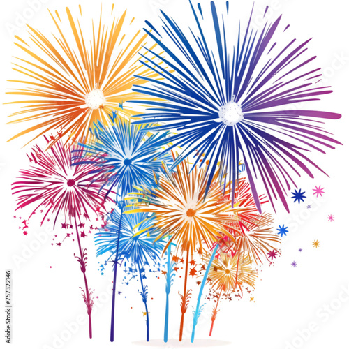 Colorful Fireworks Display Celebration  Festive Pyrotechnics Illustration  Isolated on Transparent Background