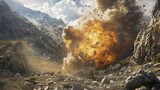 Engineers blow up a mountain, causing massive collapse.