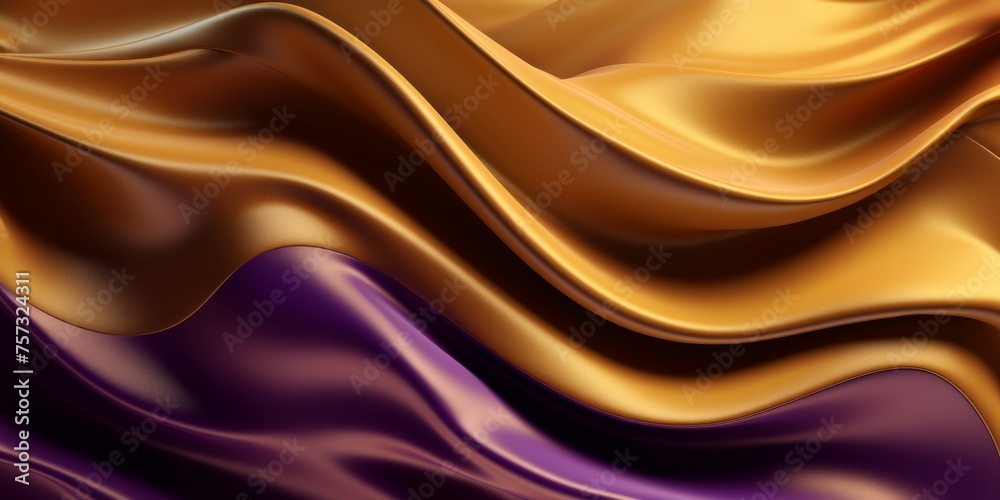 Elegance in motion: 3D waves create an abstract background with a bright gold and purple gradient, resembling silk fabric. Elegance in motion: 3D waves create an abstract background with a bright gold and purple gradient, resembling silk fabric.