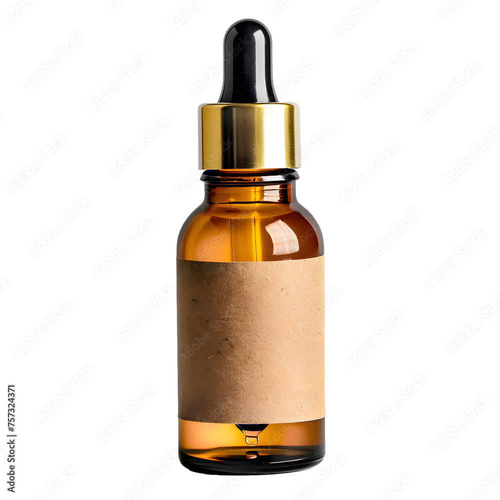 Glass dropper bottle with a blank label mock up isolated on transparent background Glass dropper bottle with a blank label mock up isolated on transparent background