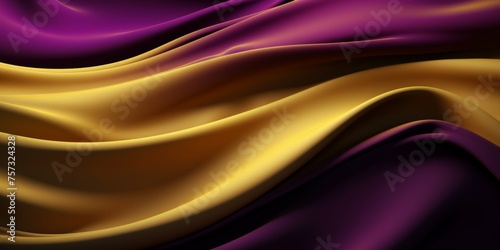 Dynamic 3D waves: Abstract background with bright gold and purple gradient resembling silk fabric.