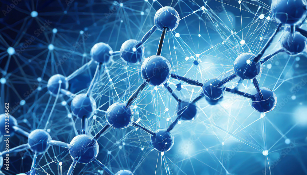 Molecular structure illustration close up blue background, 3d illustration of molecule model. Science background wit. Atom Molecule Structure Abstract and Medical Concept Science Molecular structure illustration close up blue background, 3d illustration of molecule model. Science background wit. Atom Molecule Structure Abstract and Medical Concept Science