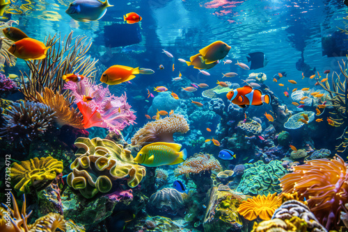 Vibrant fish among colorful corals in a saltwater aqua © VetalStock