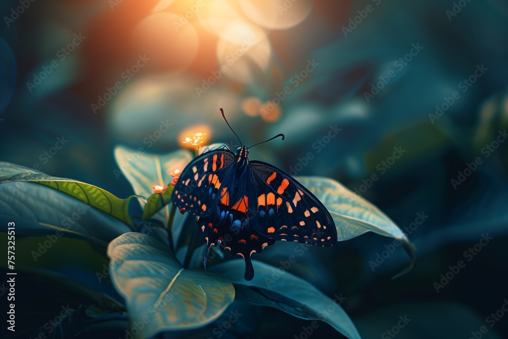 butterfly on a plant - obrazy, fototapety, plakaty 