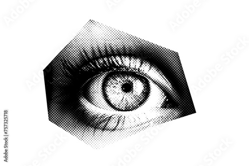 Abstract halftone eye collage element. Trendy grunge design element #757325718