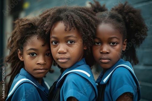 Afro school girls. Young teen kid. Generate Ai photo