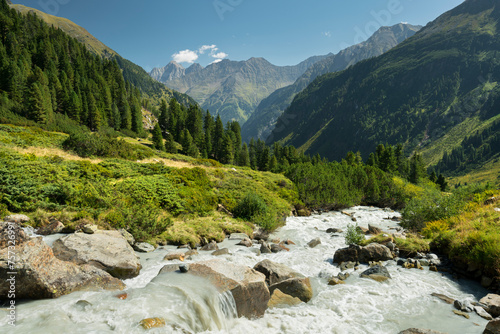 Blick ins Stubaital, Ruetz Bach, Stubaier Alpen, Tirol, Österreich photo