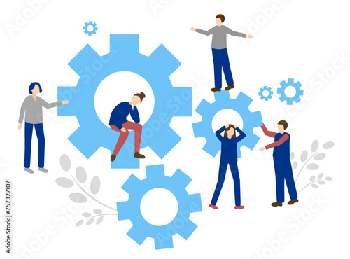 Teamwork. People and gears on a white background