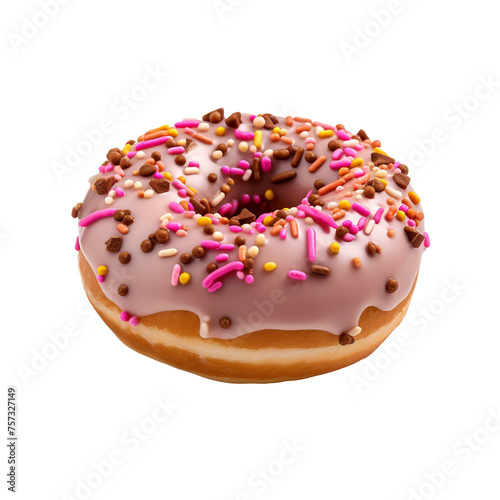 pink cream donut with small nuts on a transparent background