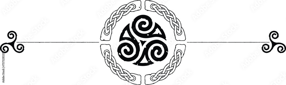 Fototapeta premium Grunge Celtic Header with Round Knot, Celtic Swirls, Triskele Spirals