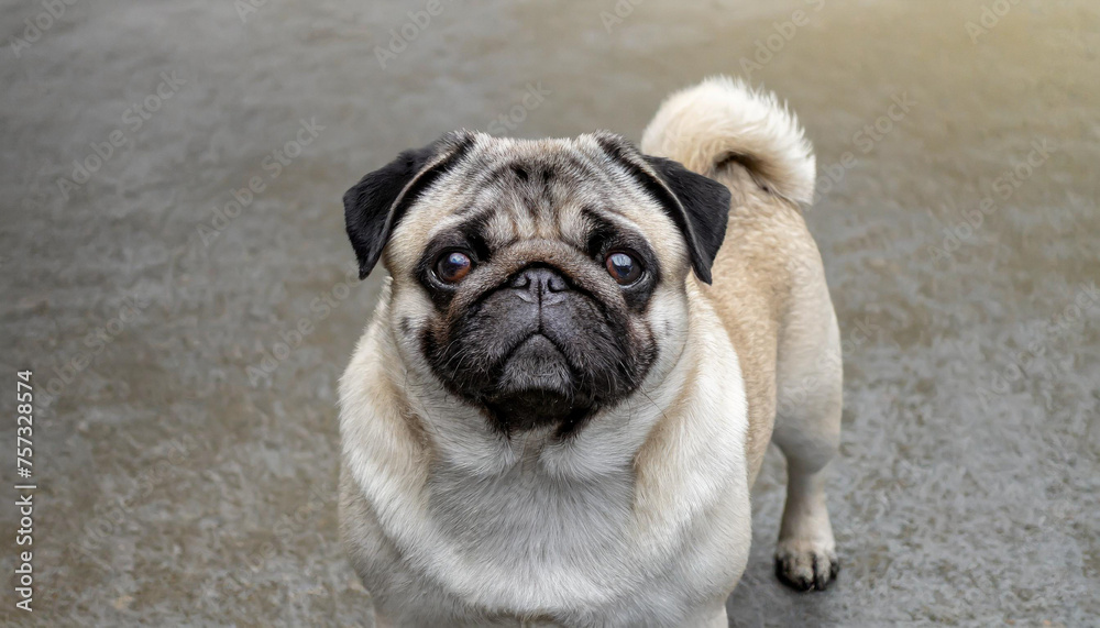 pug dog with gray fur exposing only half of head. pug dog with gray fur exposing only half of head.