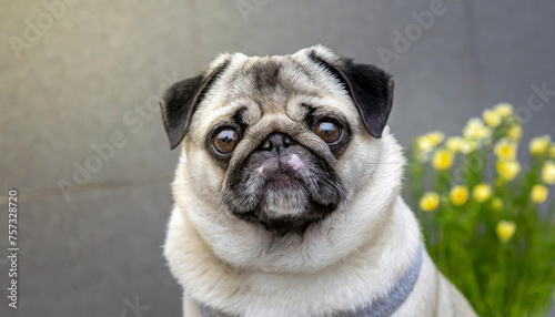 pug dog with gray fur exposing only half of head. © netsay