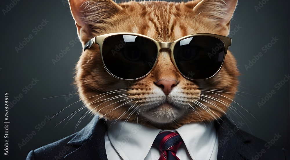cat with glasses and a t-shirt, Suit, Hat, Sunglasses, Adorable, Cute, Glamour, Elegant, Playful, Creative, Artistic, Digital, Illustration, Stock, Photograph, Fashion, Style, Pet, Feline, Trendy, Dap