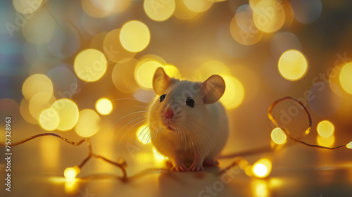 Rato branco isolado e ao fundo luzes amarelas - Papel de parede