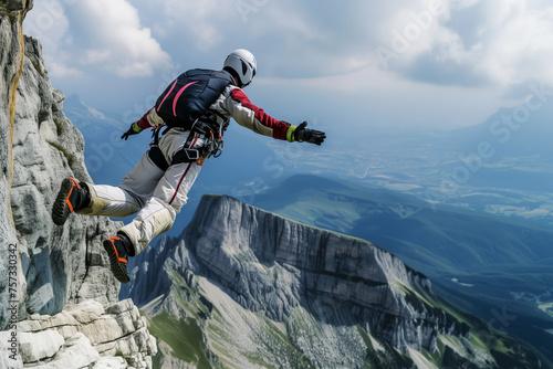 Person who practices base jumping from mountain peaks © Tymofii