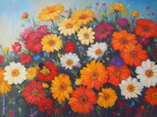 An oil painting of flowers. background of abstract art.