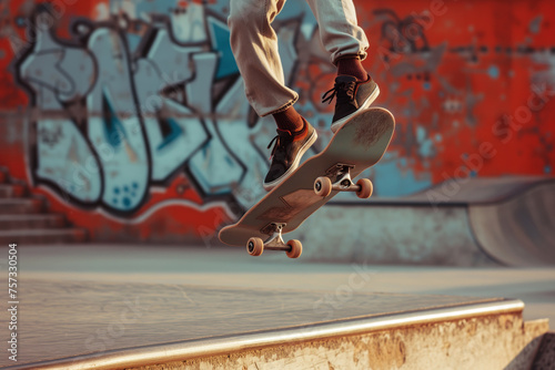 Skateboarding in a skate park, closeup