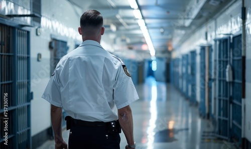 Correctional officer who patrols the premises to ensure order and security photo