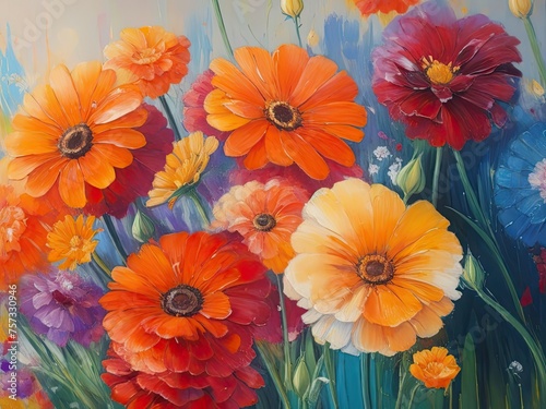 An oil painting of flowers. background of abstract art.