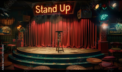 3D stand-up comedy scenes complete with the words Stand Up