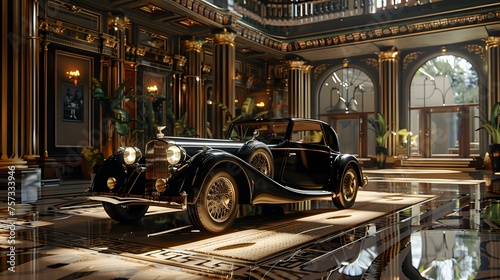 Classic Elegance: Vintage Car in a Luxurious Lobby © Nattawat