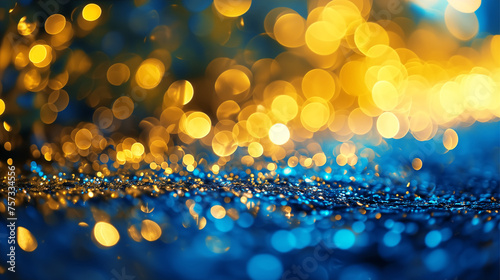Colorful blue and yellow color bokeh light abstract background, 3D illustrtaion.