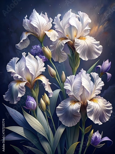 bouquet of flowers. Image of fantastic irises. Postcard, poster, cover.