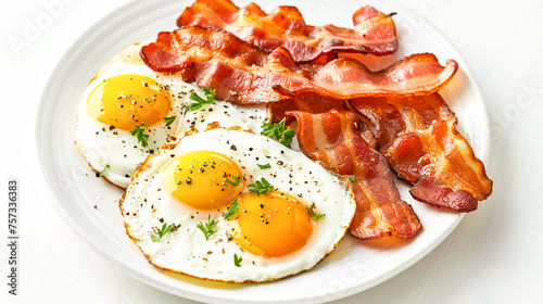 White Plate With Eggs and Bacon
