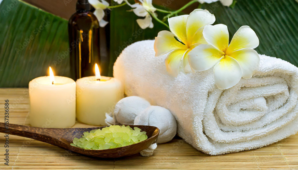 Beauty spa treatment with candles towels Beauty spa treatment with candles towels