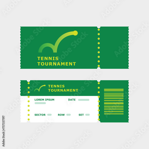 Vector illustration of the entrance ticket to a tennis match, tennis tournament. Green and yellow. Tennis ticket template