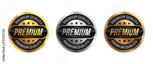 Premium quality carbon fiber vector badges. Luxury gold, silver, bronze, circle labels. For icon, logo, sign, seal, symbol, stamp, sticker. Vector illustration