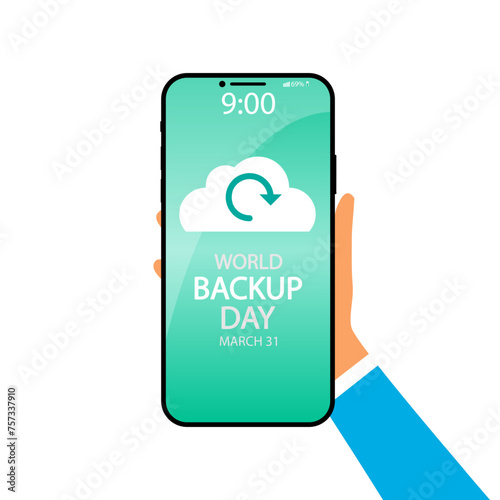 Backup day world smartphone, vector art illustration.