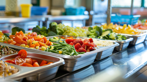 colorful and nutritious school meal spread on a cafeteria tray