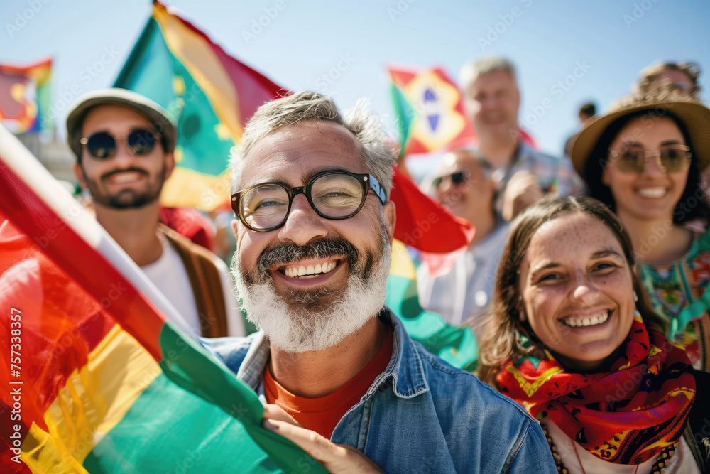 Fototapeta premium soccer fans with flag